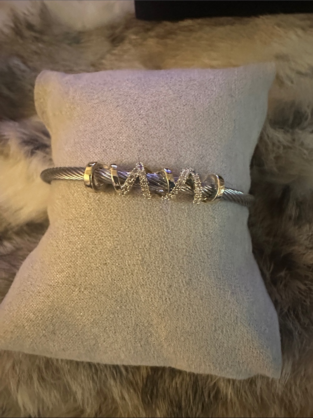 LSJ CZ Diamond-Accent Cable Cuff Bracelet with Gold Accents